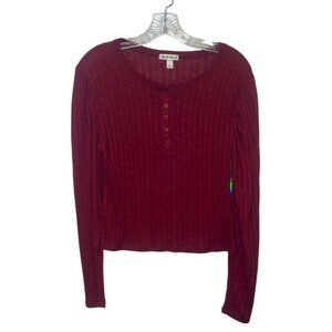 Derek Heart Ribbed Long Sleeve Henley Top Womens Large Red New